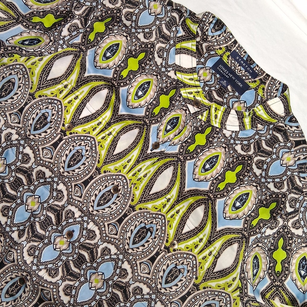 Jones New York Multicolor Paisley Blouse Women's Size XL Roll Tab Sleeves‎
